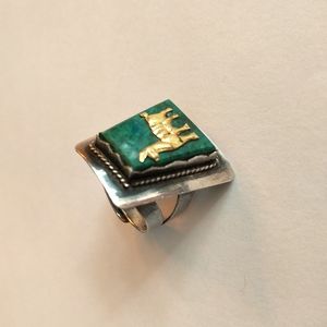 SS & 18K gold malachite ring adjustable